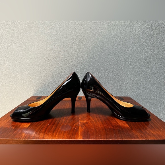 Cole Haan Peep Toe Black Patent Pumps Nike Air Collection Heels Sandals Shiny - Picture 3 of 8